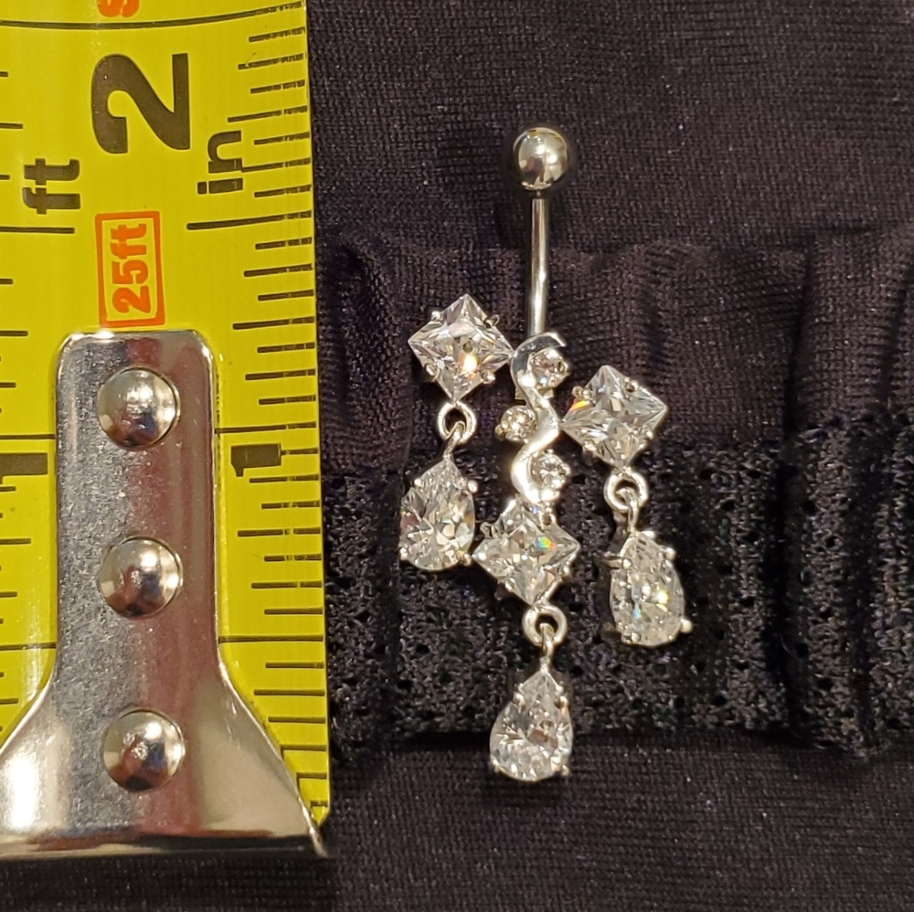 Belly/Naval Ring with Clear Jewels 14 ga.